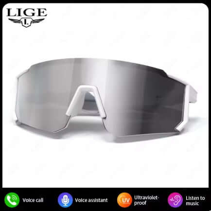 Lige Pro 1 AI Sports Glasses in white frames with silver lenses, ideal for outdoor sports and activities.