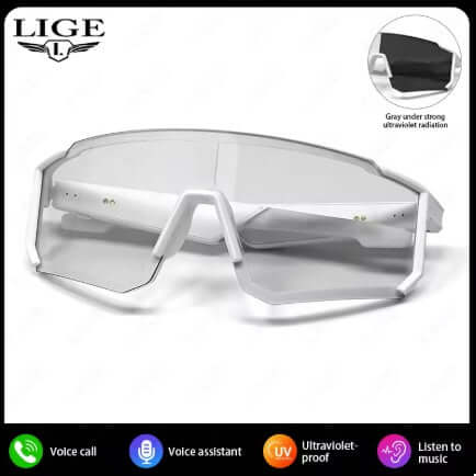 Lige Pro 1 AI Sports Glasses with white frames and gray lenses designed for outdoor sports activities.