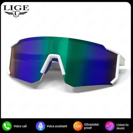 Lige Pro 1 AI Sports Glasses with white frames and blue lenses designed for sports and outdoor activities.