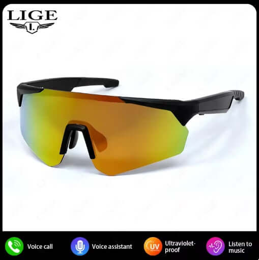 Lige Pro 2 AI sports glasses with black frames and orange polarized lenses, perfect for outdoor sports.