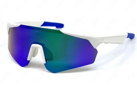 Lige Pro 2 AI Sports Glasses with white frames and blue lenses for outdoor sports activities.