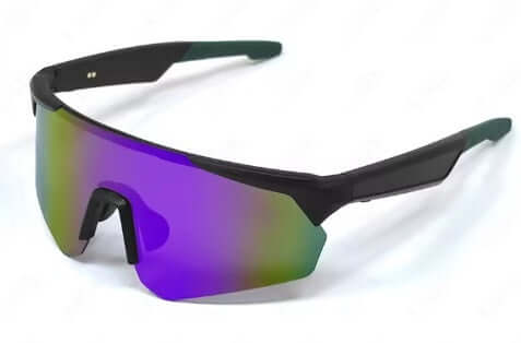 Lige Pro 2 AI sports glasses featuring black frames and purple polarized lenses for outdoor activities.