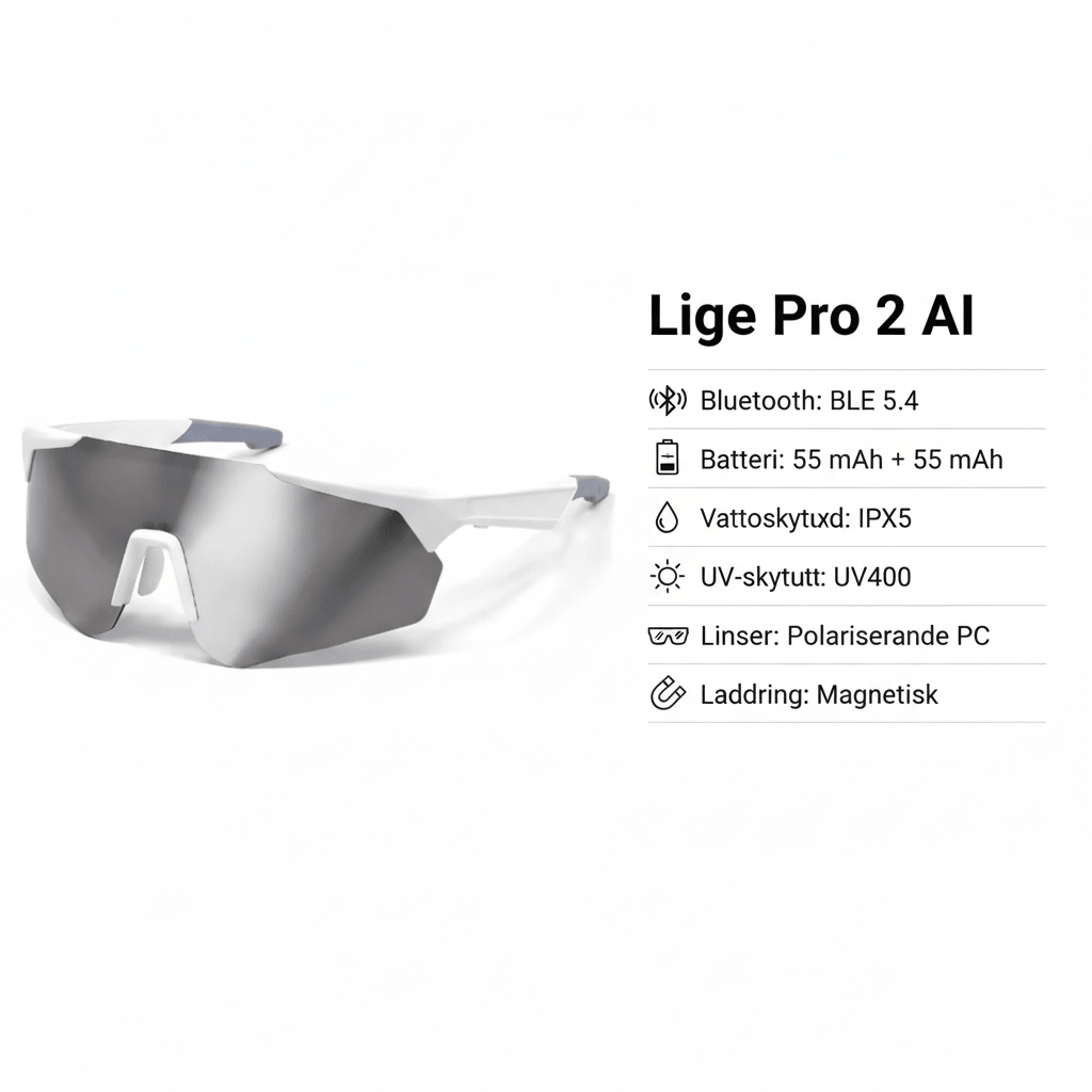 Lige Pro 2 AI Sports Glasses with white frames and silver polarized lenses for outdoor activities.