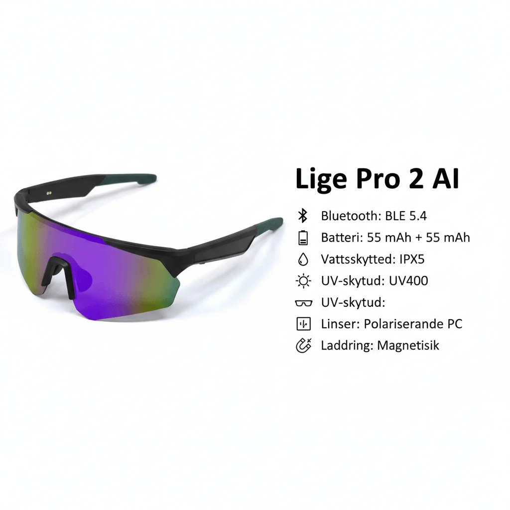 Lige Pro 2 AI Sports Glasses featuring black frames and purple polarized lenses, ideal for outdoor sports activities.