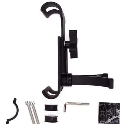 Phone Holder for Bicycle/Motorcycle, 360° Rotatable - Black, includes mounting hardware and adjustment tools.