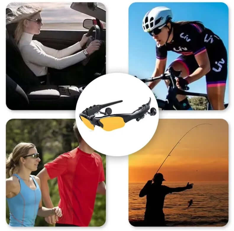 OnePlus AI Sports Glasses with blue frames and black lenses, perfect for outdoor activities including running and cycling.