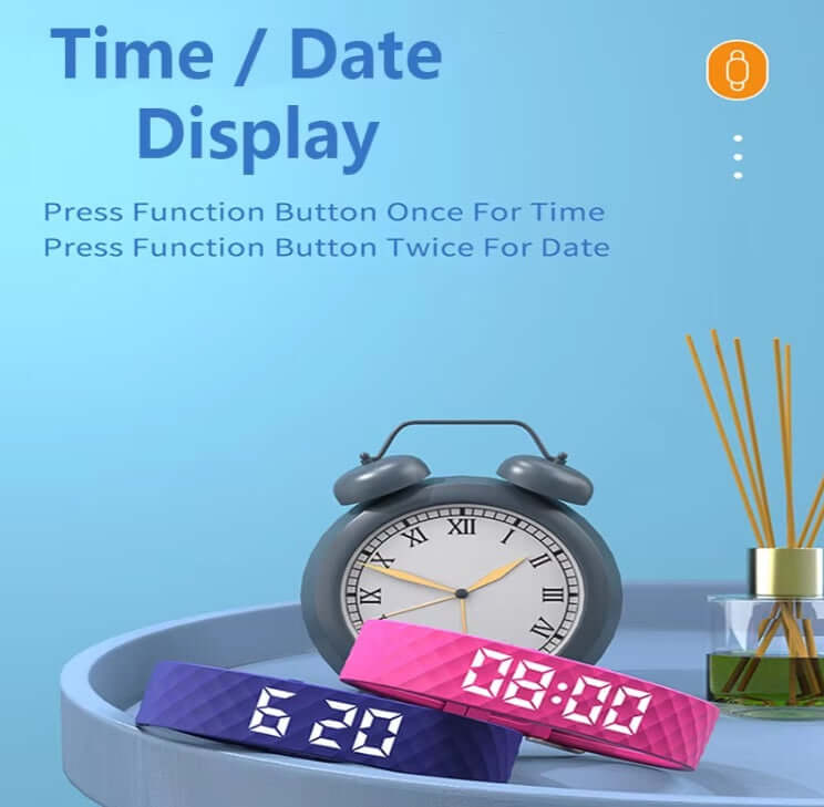 Polaristech Smart bracelet - Purple showcasing time and date display features on a stylish design.