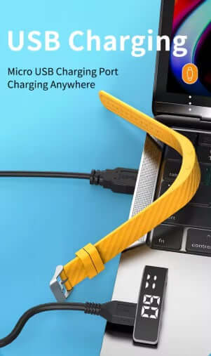 USB charging port for Polaristech Smart bracelet - Purple, charging anywhere with micro USB connection.