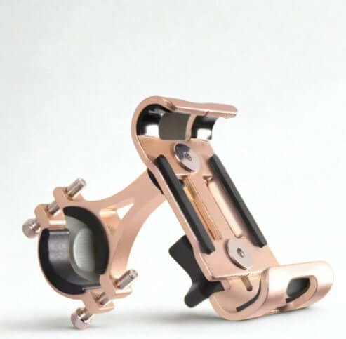 Rotatable 360° Bicycle/Motorcycle Phone Holder in gold designed for safe smartphone use during rides.
