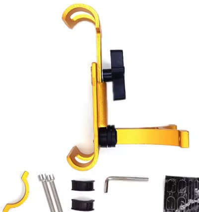 Gold 360° Rotatable Phone Holder for bicycles and motorcycles, showcasing durable construction and adjustable design.