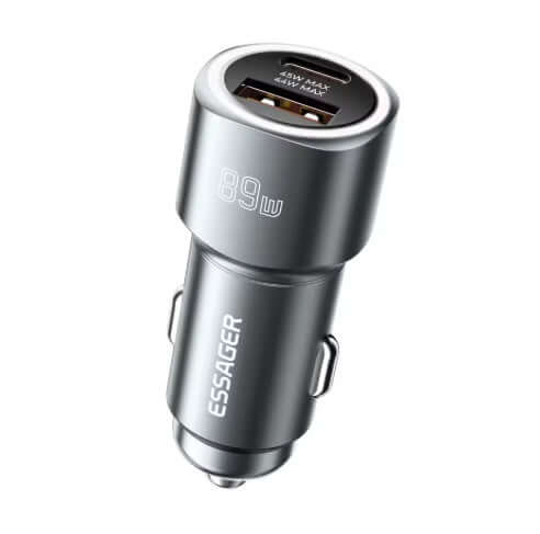 Universal car charger USB-A + USB-C, Gray 89W - Car Charger for fast charging in vehicles.