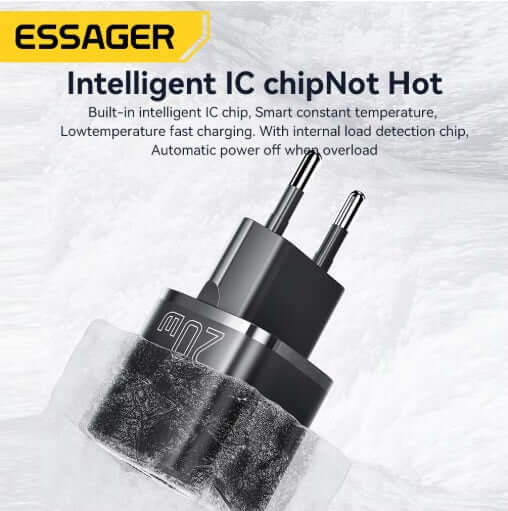 Charger with intelligent IC chip for smart temperature control and low-temperature fast charging, featuring UK plug.