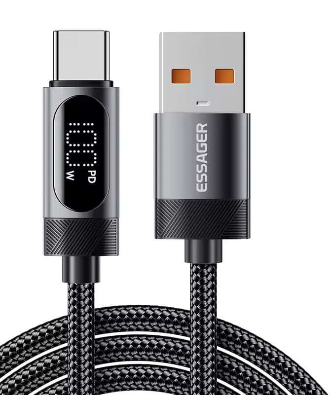 Universal Charging Cable with Display 100W USB-A to USB-C, high quality charging cable for fast charging and monitoring.