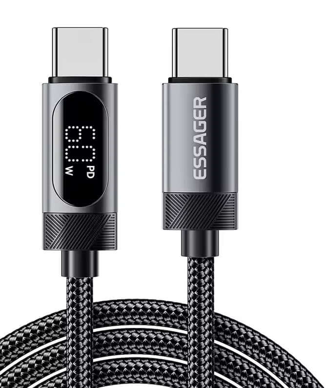 Universal charging cable with display 60W USB-C to USB-C - Black, 2.0m Charging Cable with LED display
