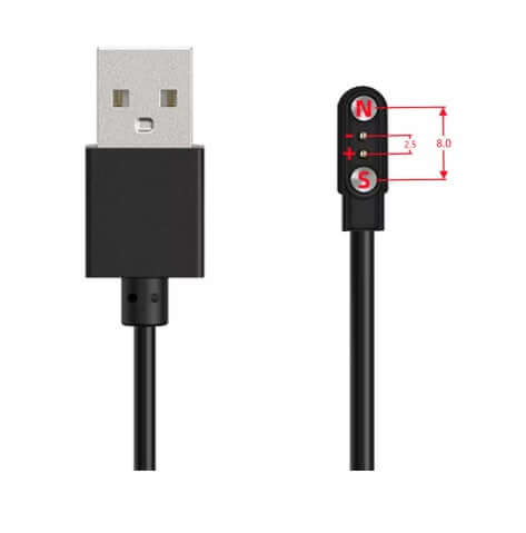 Universal Magnetic Charging Cable - Black, USB-A, 2.5-8.0mm 2 pin, featuring thimble connector design.