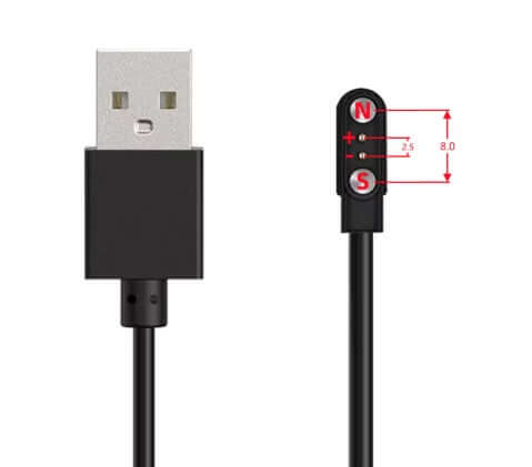 Universal Magnetic Charging Cable - Black USB-A with 2.5-8.0mm 2-pin connector for multiple devices.