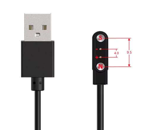 Universal Magnetic Charging Cable - Black, USB-A, 4.5-9.5mm 2-pin with magnetic connector for versatile device compatibility.