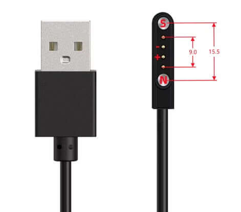 Universal Magnetic Charging Cable - Black, USB-A, 9.0-15.5mm 4-pin connection