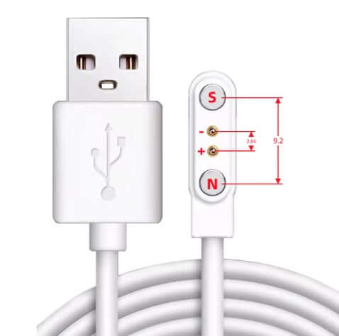 Universal Magnetic Charging Cable with USB-A connector and 2-pin thimble, suitable for various devices.
