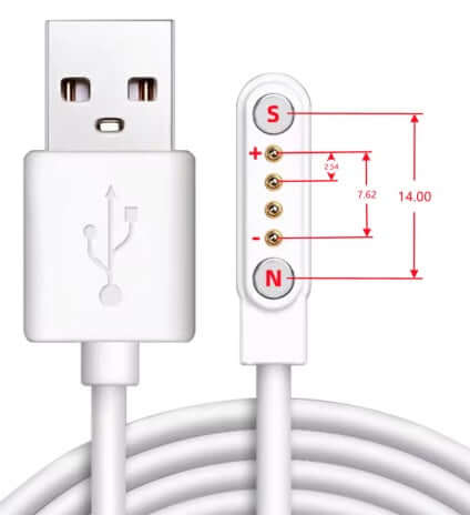 Universal Magnetic Charging Cable - White USB-A with 7.62-14.0mm 4 pin connector for various devices.