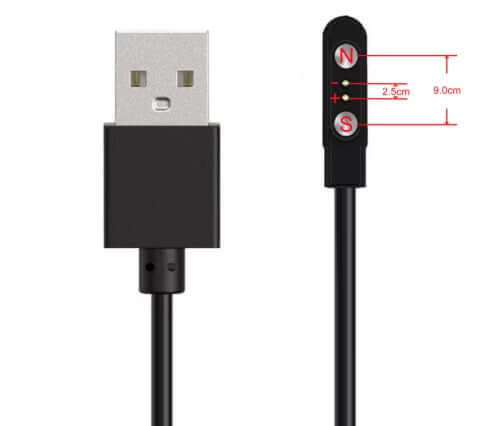 Universal magnetic charging cable - Black, USB-A, 2.5-8.0mm 2 pin, versatile thimble connector for various devices.
