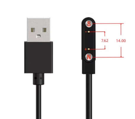 Universal Magnetic Charging Cable with USB-A connector, 7.62-14.0mm size and 2-pin design for versatile use.