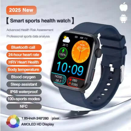 Xiaomi Series 10 Smart Watch in blue silicone strap showcasing health tracking features and AMOLED display.