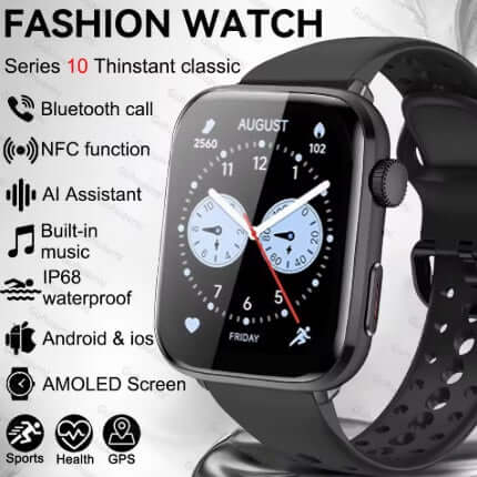 Xiaomi Series 10 Smart Watch with Bluetooth call, NFC, AI Assistant, and AMOLED screen, featuring fitness tracking.