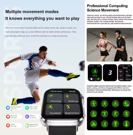 Xiaomi Series 10 Smart Watch showing multiple movement modes like running and football on HD touchscreen.