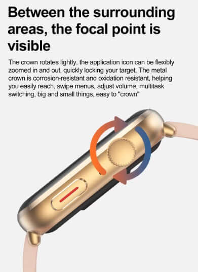 Xiaomi Series 10 Smart Watch crown detail with rotating function for easy navigation and control.