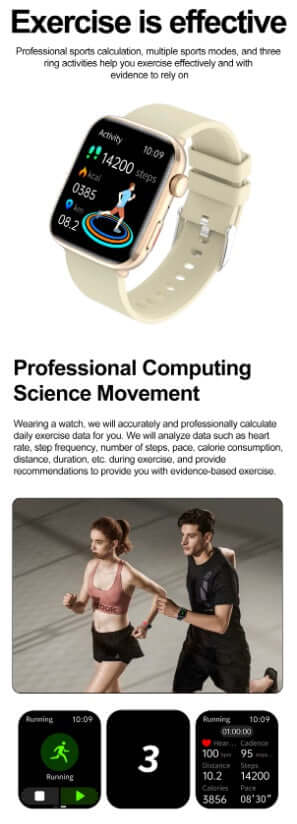 Xiaomi Series 10 Smart Watch displaying fitness tracking features and exercises, showcasing gold case and bracelet.