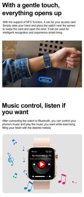 Smart Watch with NFC and Bluetooth features for smart living and music control.