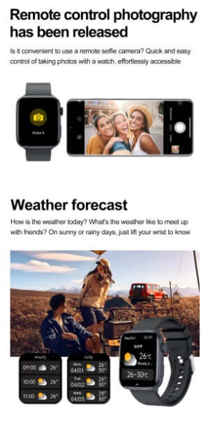 Xiaomi Series 10 Smart Watch showcasing remote control photography and weather forecast features.