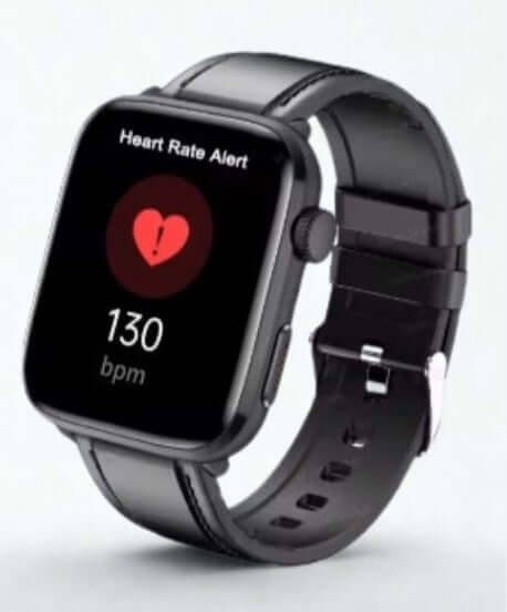 Xiaomi Series 10 Smart Watch displaying heart rate alert at 130 bpm on a black leather strap.