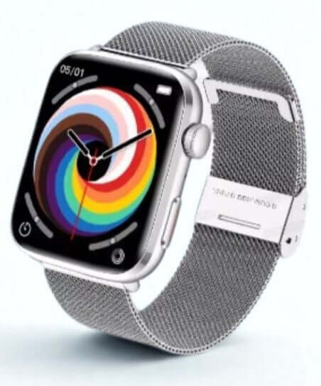 Xiaomi Series 10 Smart Watch with silver case and textile strap, showcasing colorful watch face.